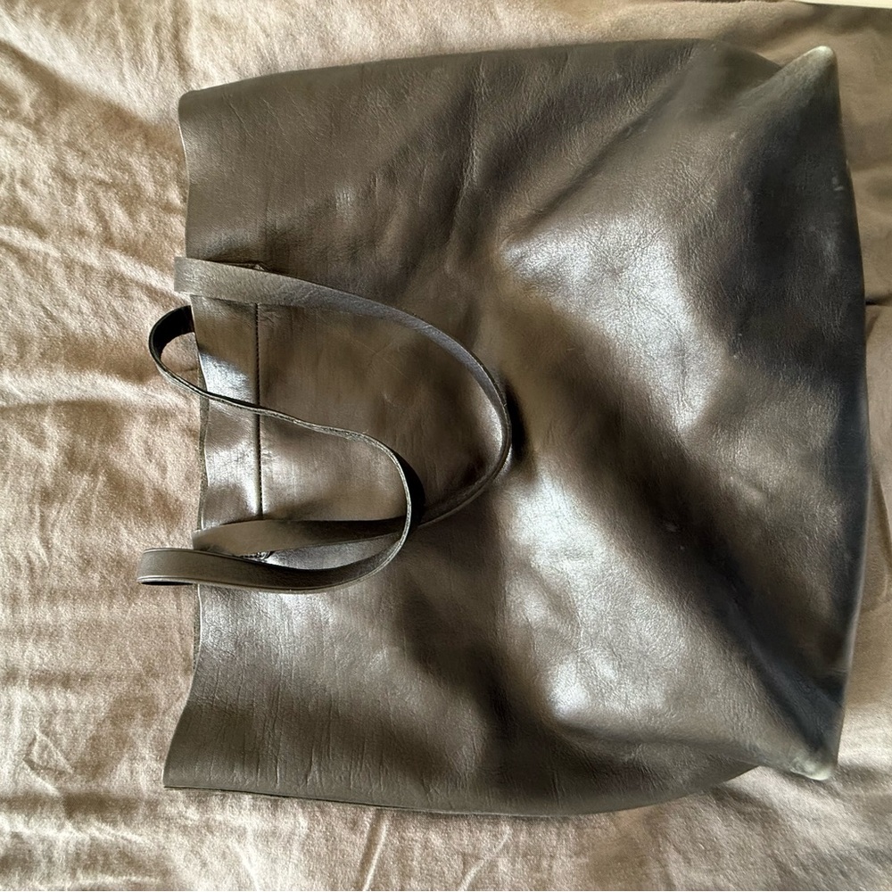 Elegant Black Leather Tote with Gold Detail